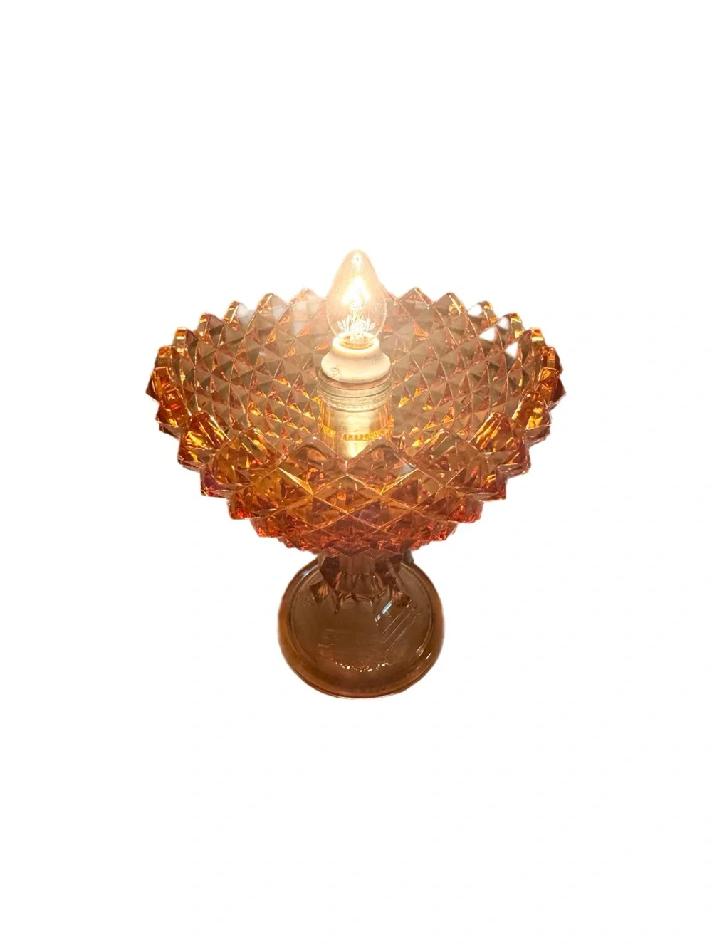 Vintage Rare MCM Westmoreland Amber Sawtooth Glass Lamp